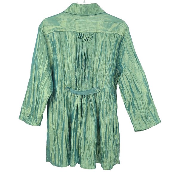 Noelle Crinkle Pleat Tunic Top Jacket Iridescent Green Size 16/18 Button Front - Picture 5 of 13